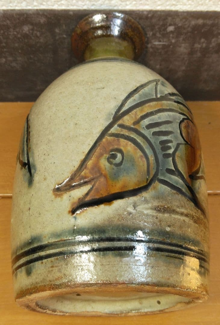 人間国宝 金城次郎 海老魚紋徳利 栞 共箱 美品 壺屋焼 壷屋