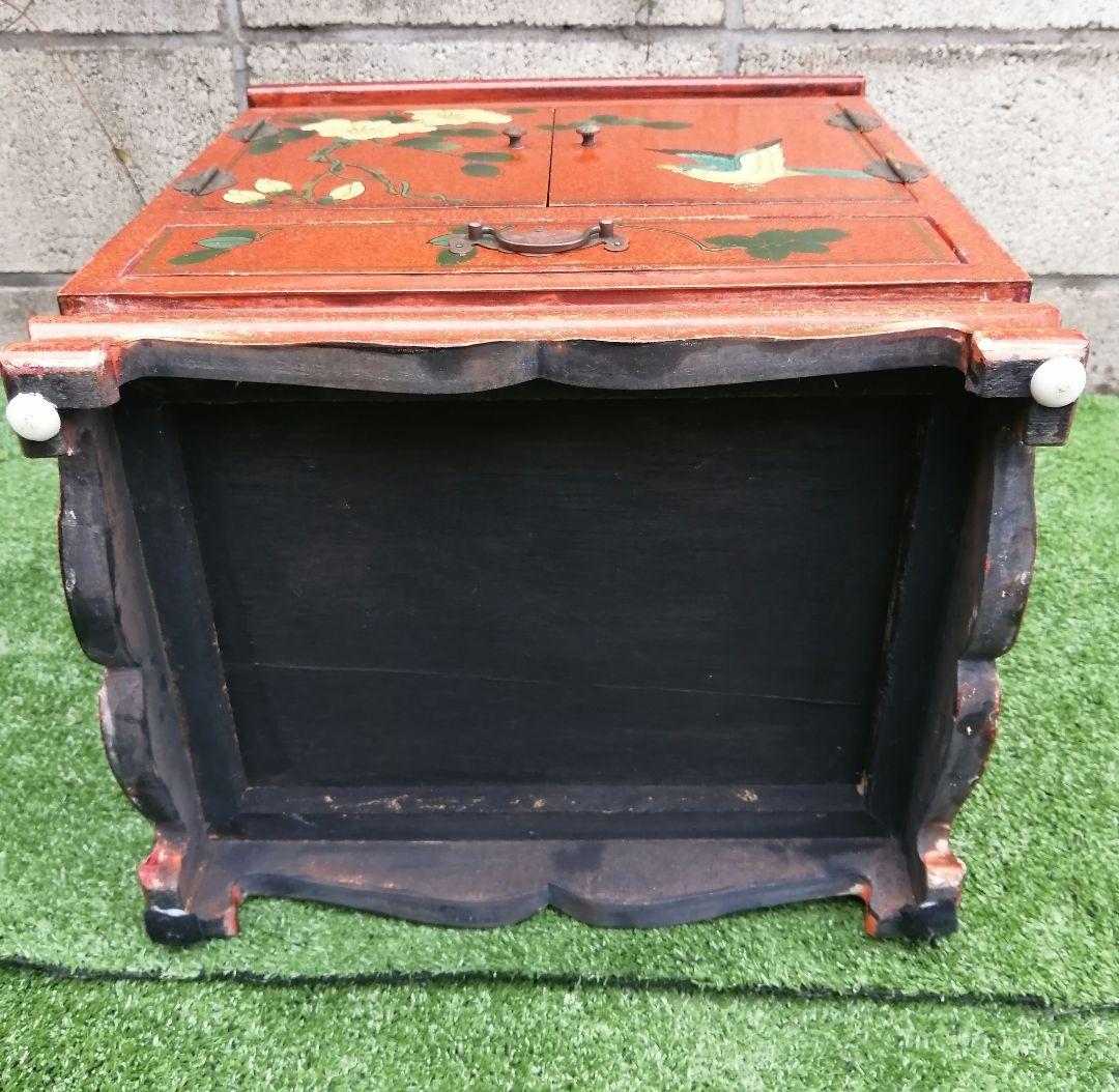 ヴィンテージ 花柄 小型木製箪笥 シノワズリ 漆塗り アジアン 李朝