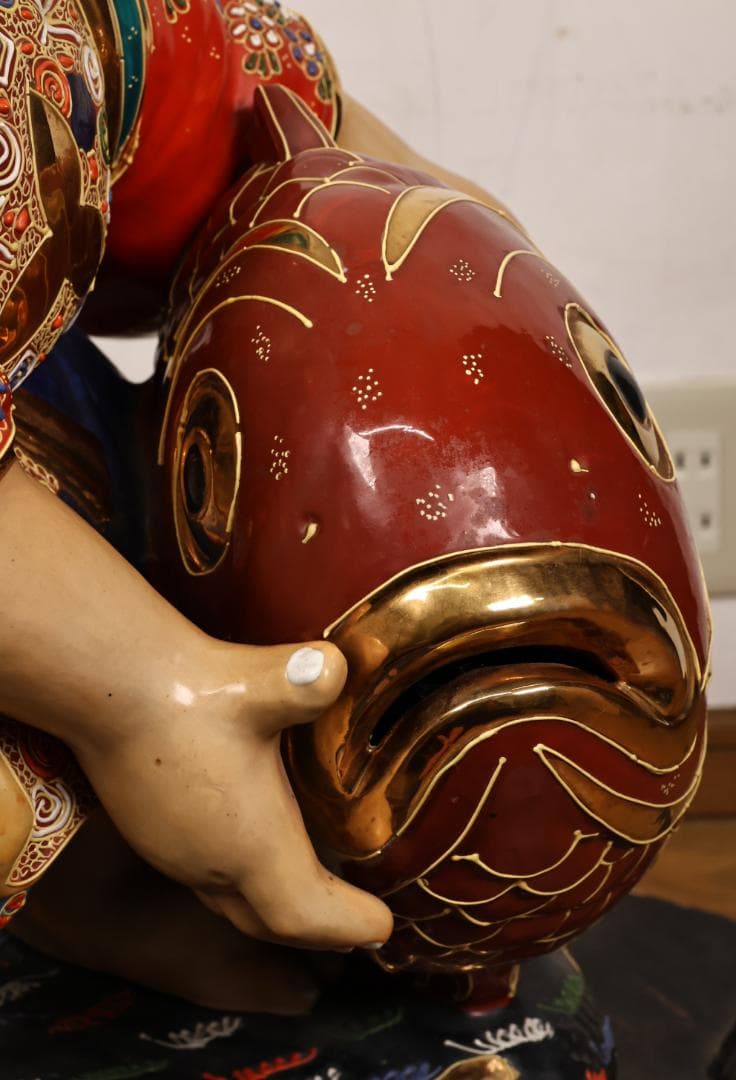 九谷焼 峰光 銘 色絵金彩 恵比寿像 七福神 置物 高さ約62cm BK125