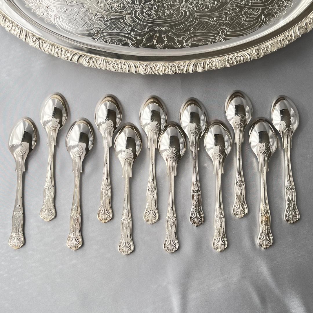 【英国】 キングスパターン ティースプーン 12本【シルバープレート】12cm