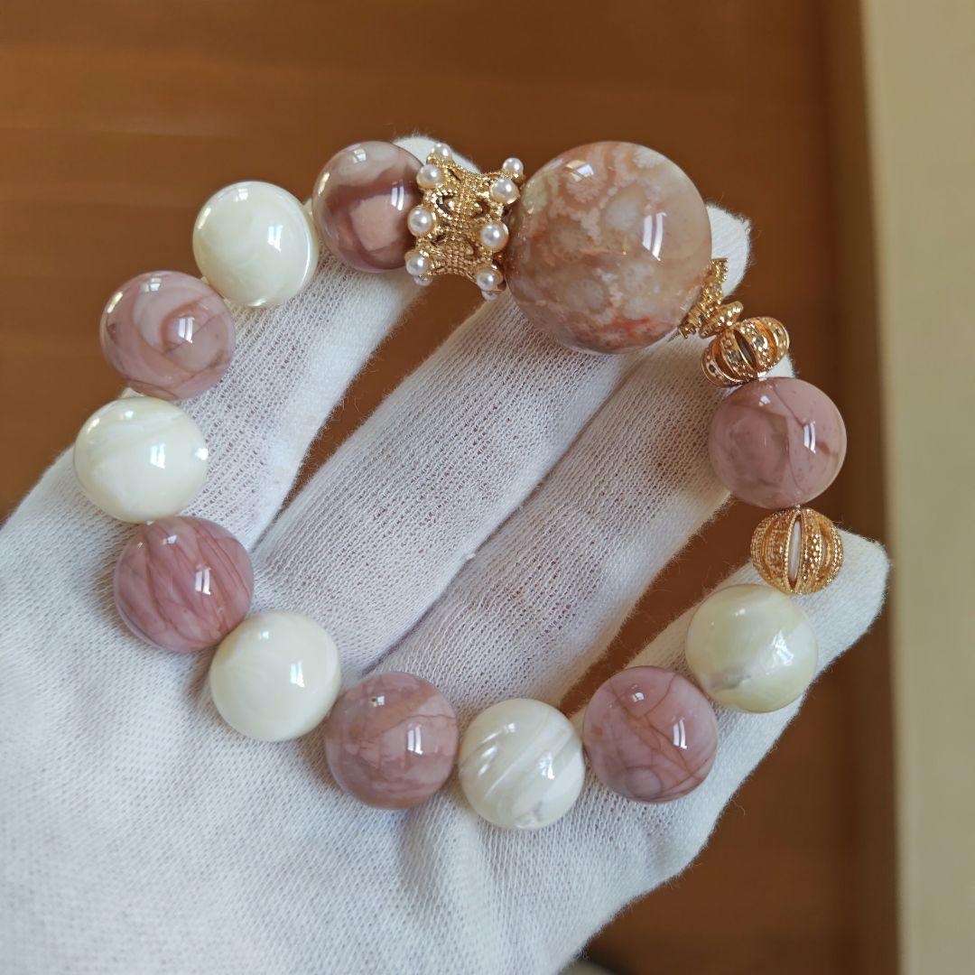 新作♡特大フォッシルコーラル、ピンク阿拉善瑪瑙、マザーオブパール