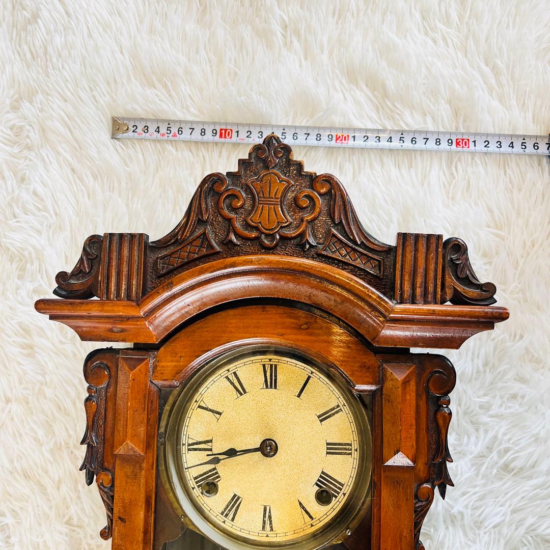 ゼンマイ式 装飾壁掛け時計 アンティーク 振り子時計 国内製 レア品