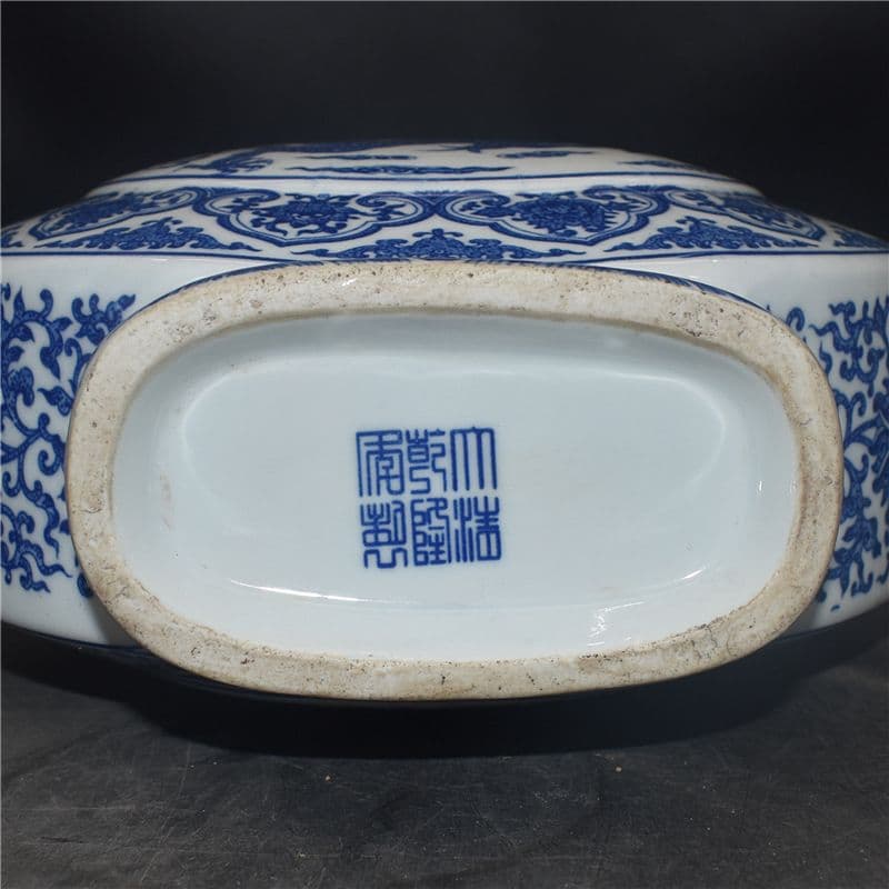 清乾隆青花開窓龍鳳呈祥福寿抱月瓶 景徳鎮 陶磁器