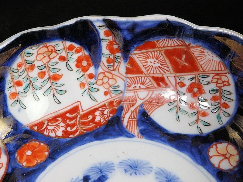 古伊万里　金襴手　枝垂れ桜に花の図　膾皿　5客　C738AS-fbef