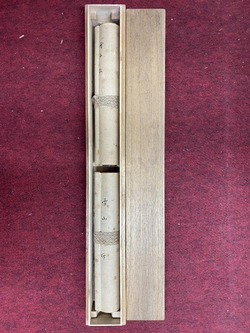 在銘(雪山) 梅竹図 絹本 双幅 時代物 掛軸24120701｜