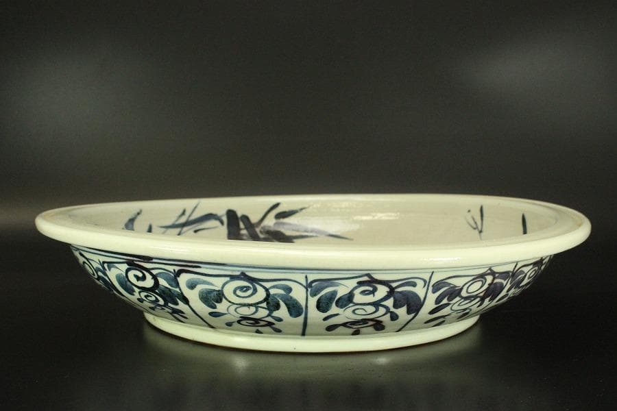 中国美術 青花 染付 竹笹 題詞 盤 φ42.5cm(LC343)