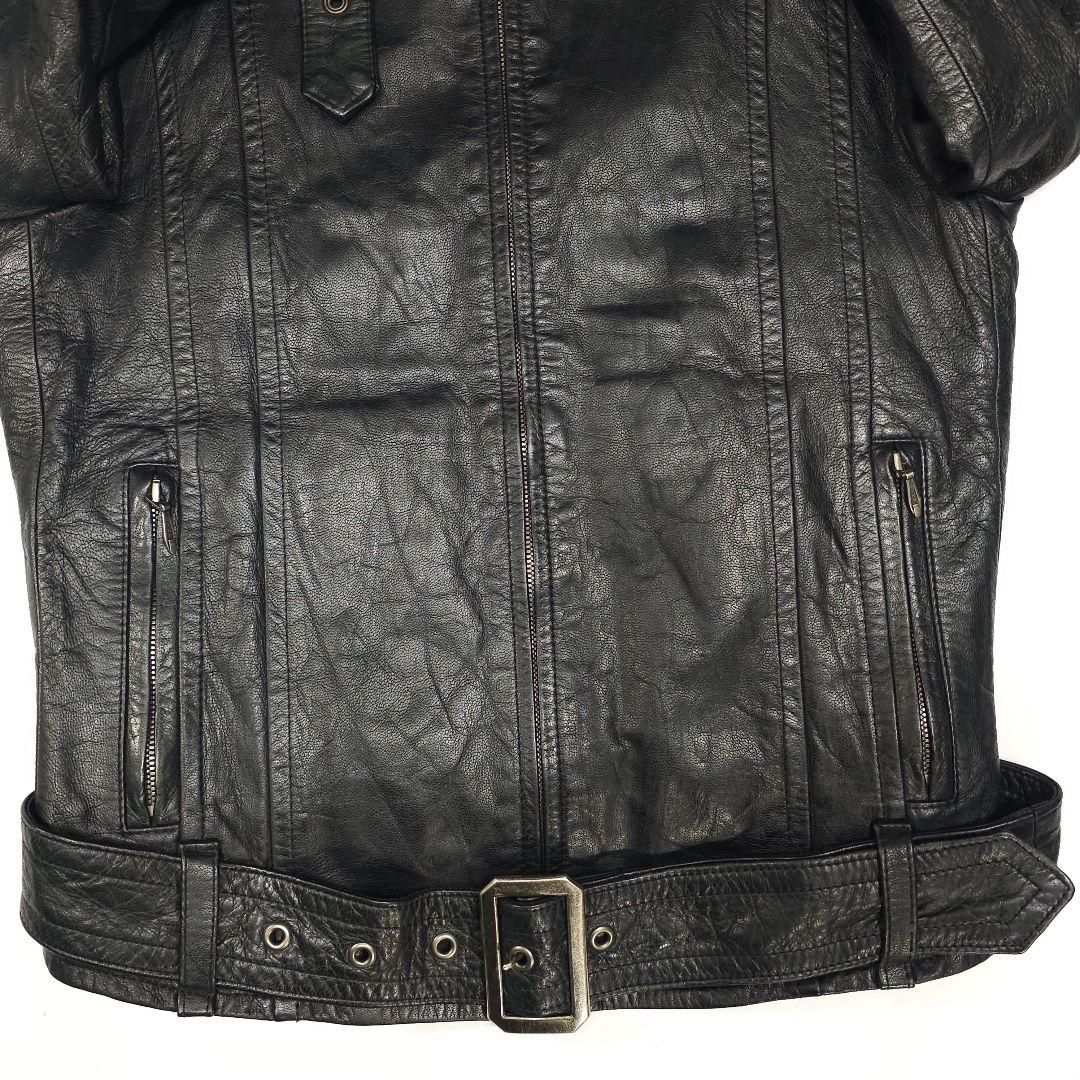 5351プールオム☆襟付きレザーシングルライダースジャケット黒2レザー