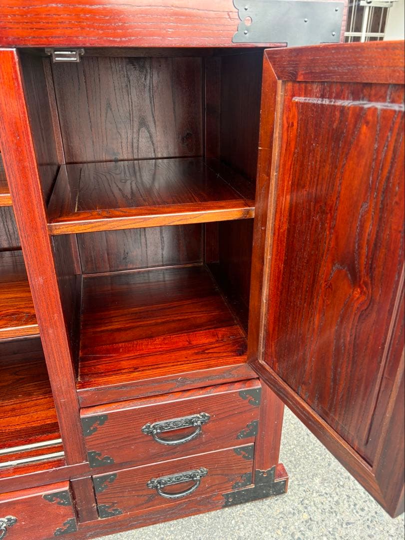 赤*こ様 木製 棚 和風 レトロ アンティーク キャビネット 茶棚 戸棚 民芸家