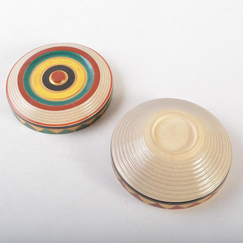 すみかすみれ様専用 萬古焼 佐久間芳山造 色絵コマ 香合 共箱 V