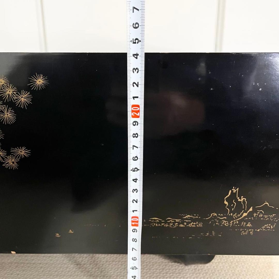 碁盤 黒漆塗 金蒔絵 鷹 松 柾目 高級 6寸盤 厚さ18㎝