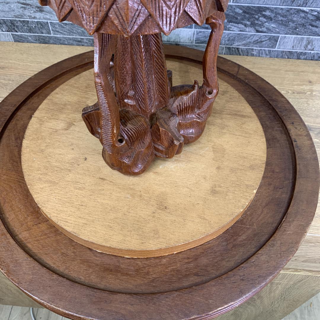 インド民芸品 木彫り机 天板直径51.5㎝サイズ 花台 サイドテーブル