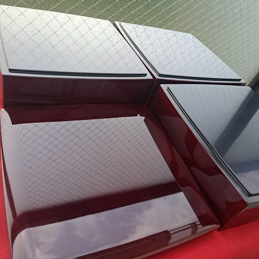 【輪島塗　6.5寸\"3段重箱&重台】布着本堅地　溜塗　沈金網代　胴張り　長期保管