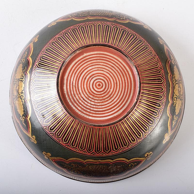 豊楽焼 龍蒔絵 赤絵金彩鳳凰文 菓子器 喰籠 D R8167