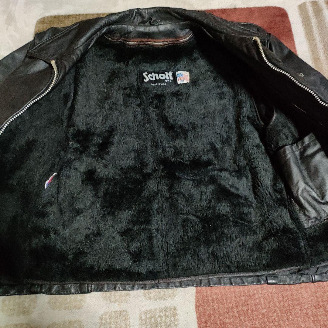 D*A様 人気定番Schot642襟付シングルライダースジャケット38ダメなら交