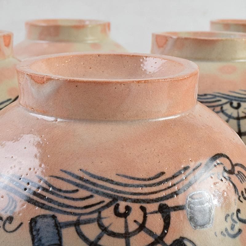 和食器 萬古焼 八幡窯 水車文 数茶碗 十四客 共箱 M