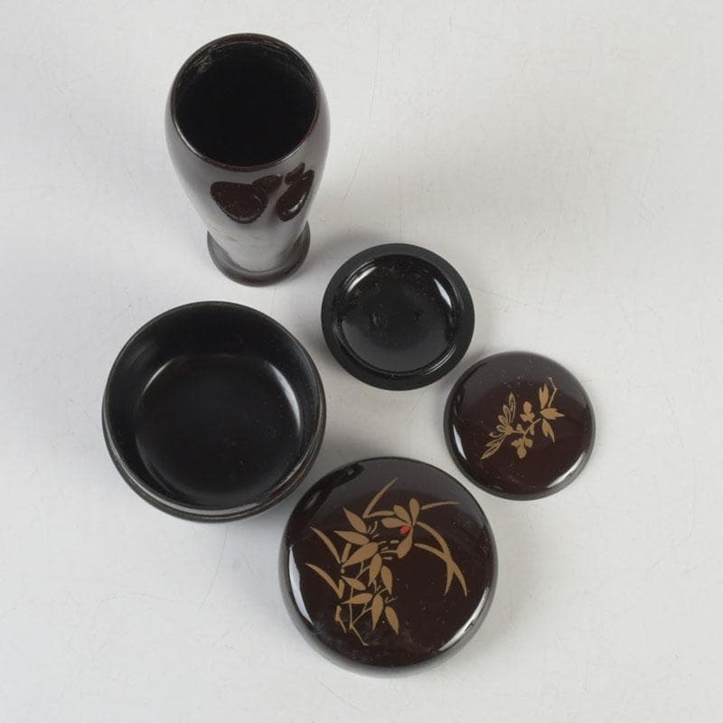 茶道具 桐木地本漆塗 青漆爪紅 利休茶箱 茶碗 棗など 七