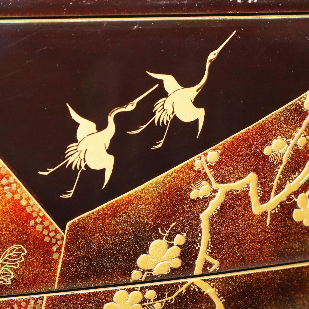 蒔絵 金彩 漆器 重箱 4段 梨地 岡持ち 木製 木箱付き