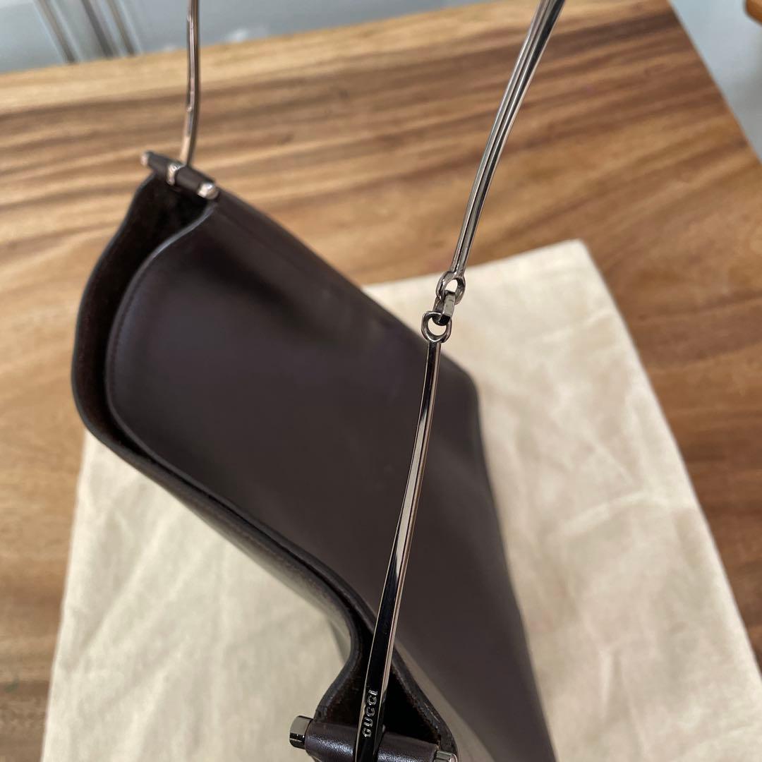 グッチ　ダークブラウン レザー ショルダーバッグ