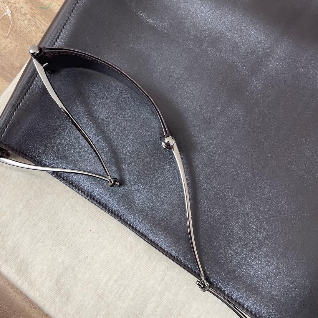 グッチ　ダークブラウン レザー ショルダーバッグ