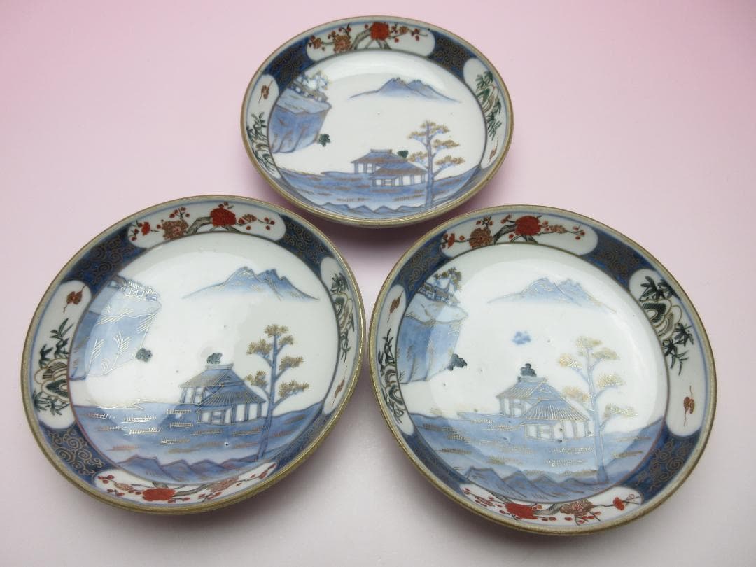 時代 角福 金彩 風景紋 小皿 18客 TN 101 70816