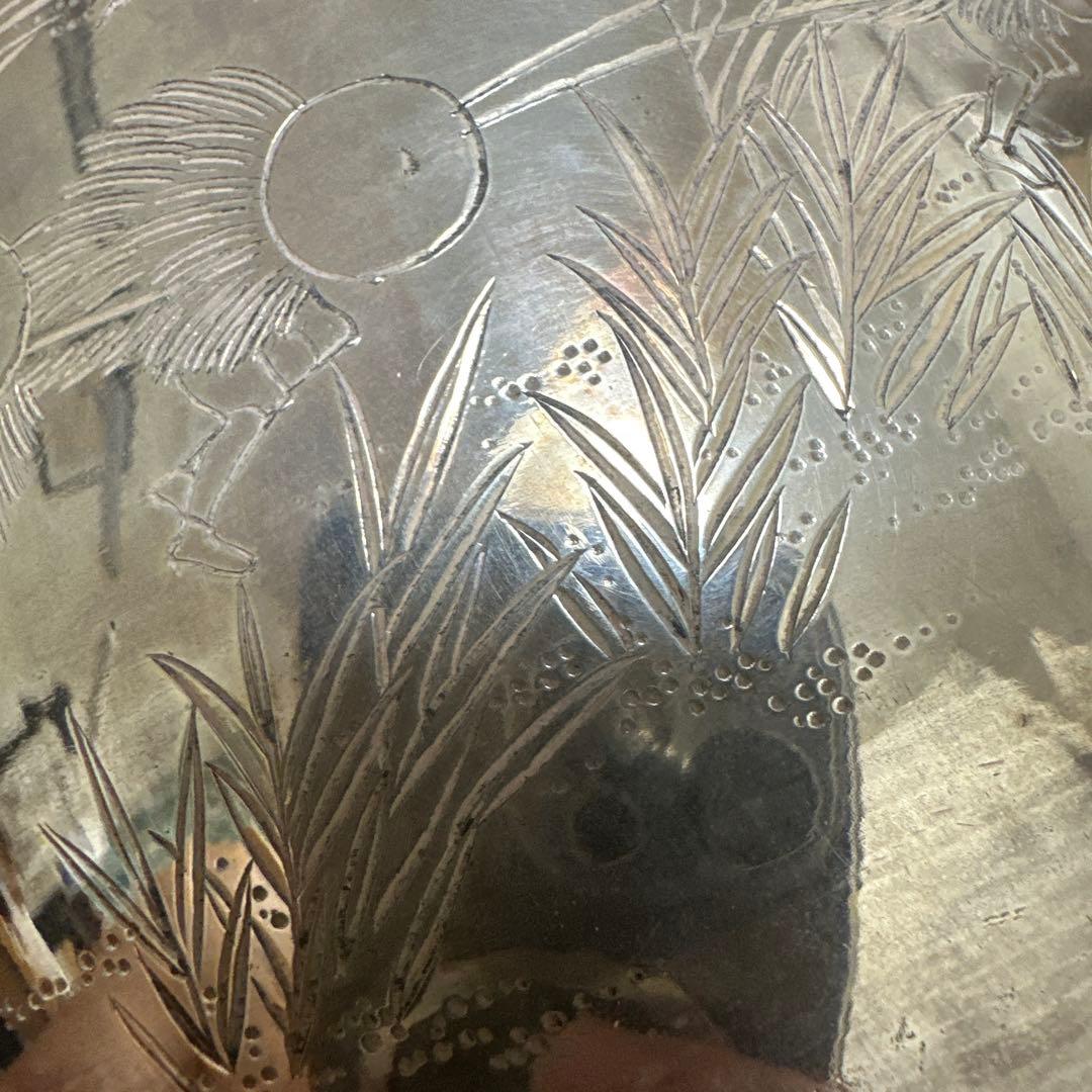 純銀 銀瓶 水差 大水指 彫刻 片切彫 箱あり 1201g 骨董