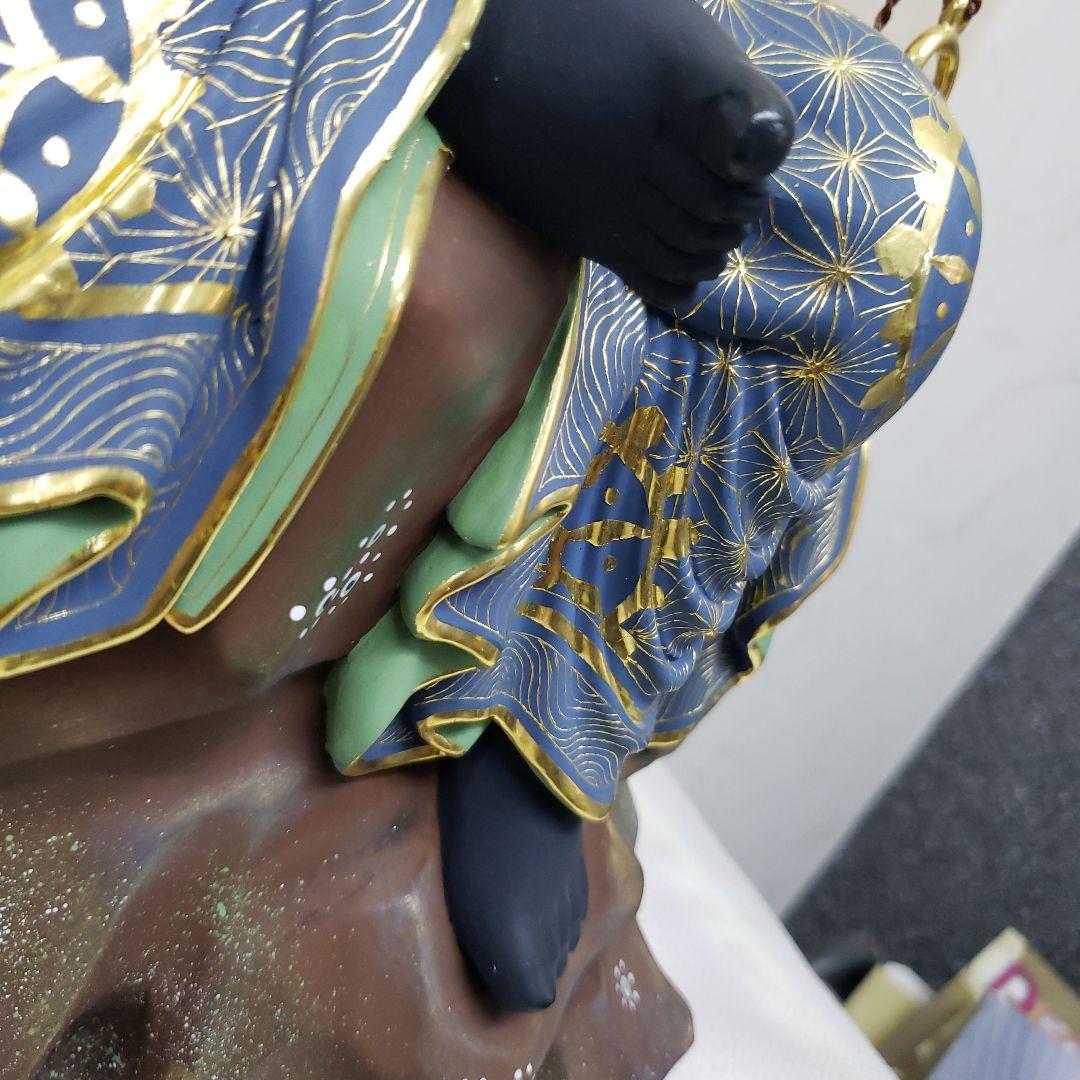 Bフライデー蔵出し特価希少台座極彩色錐金 不動明王半跏像7寸楠材高さ