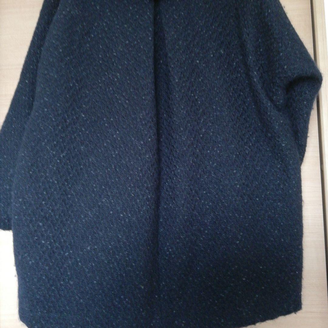 名作 日本製【ハリラン BLUEBLUE】ウール100%ラップマントコート 紺