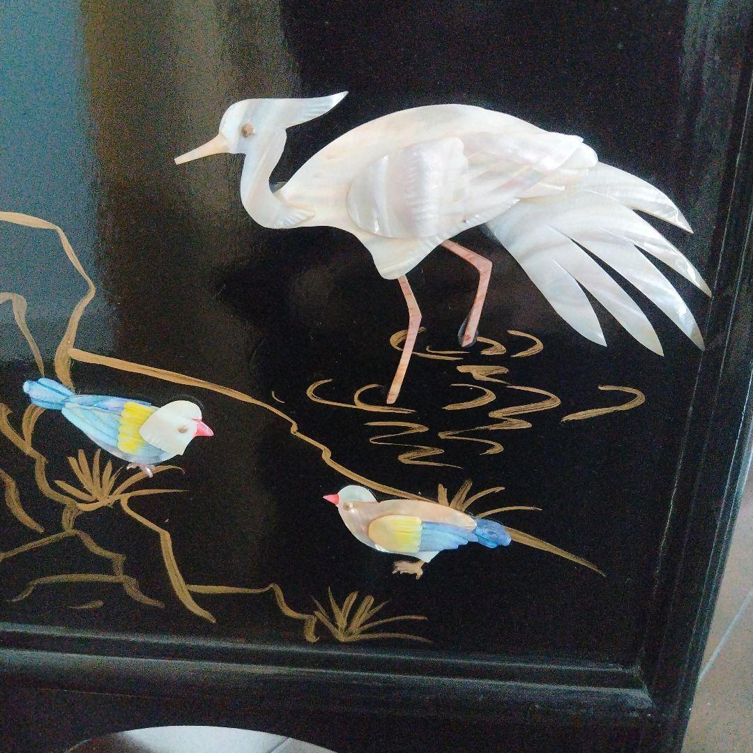 美品！骨董品 アンティーク 漆塗り 艶やか貝細工 花鳥風月