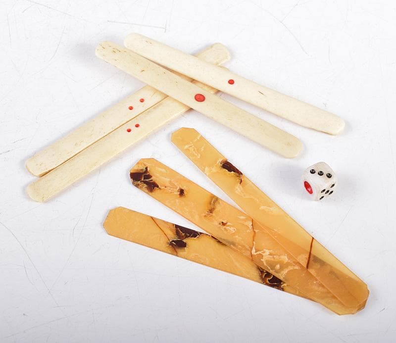 中国　竹嵌　骨牌　背竹牌　麻雀牌　木箱付　D　8693