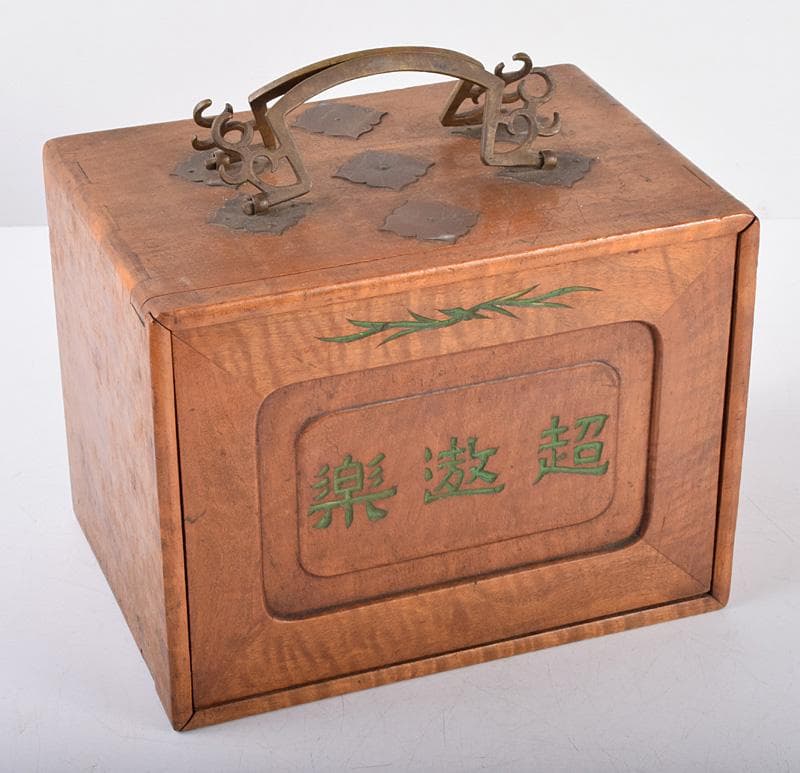 中国　竹嵌　骨牌　背竹牌　麻雀牌　木箱付　D　8693