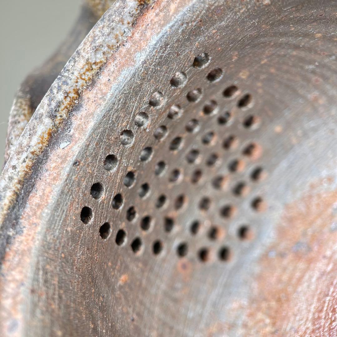 B柴岡信義 備前市無形文化財 備前焼 窯変 共箱 共布 栞 面取 宝瓶 茶器