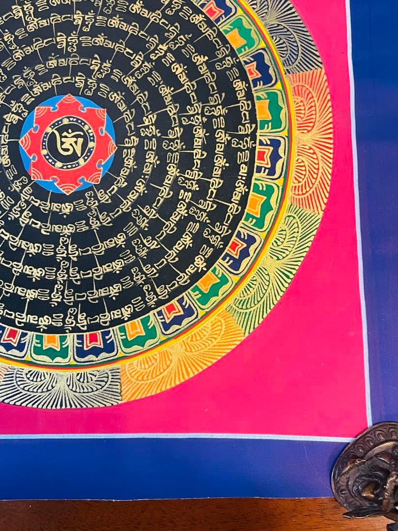 【手描き一点物】チベット密教 曼荼羅タンカ 六字真言入り／開運・護符・浄化p