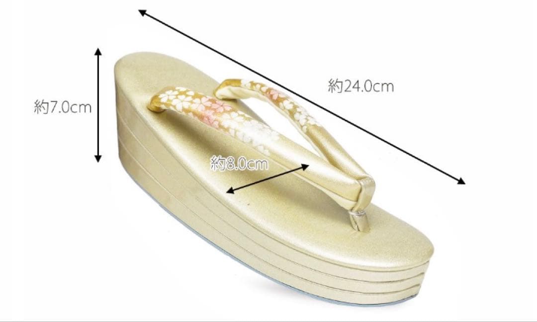 桜の花柄 和装用バッグ 草履セット　金色