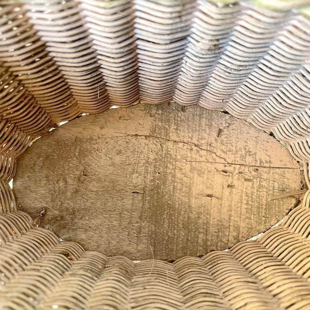 布花付きピンクドールパニエ フランスアンティーク かごカゴ籠