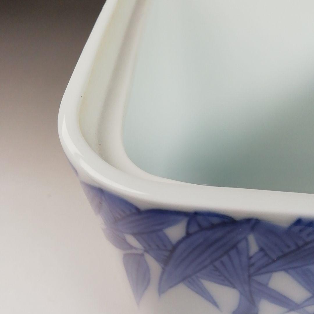 T721 水指 『白磁 染付 竹林』『四方水指』『横石喜助』 共箱 茶道具