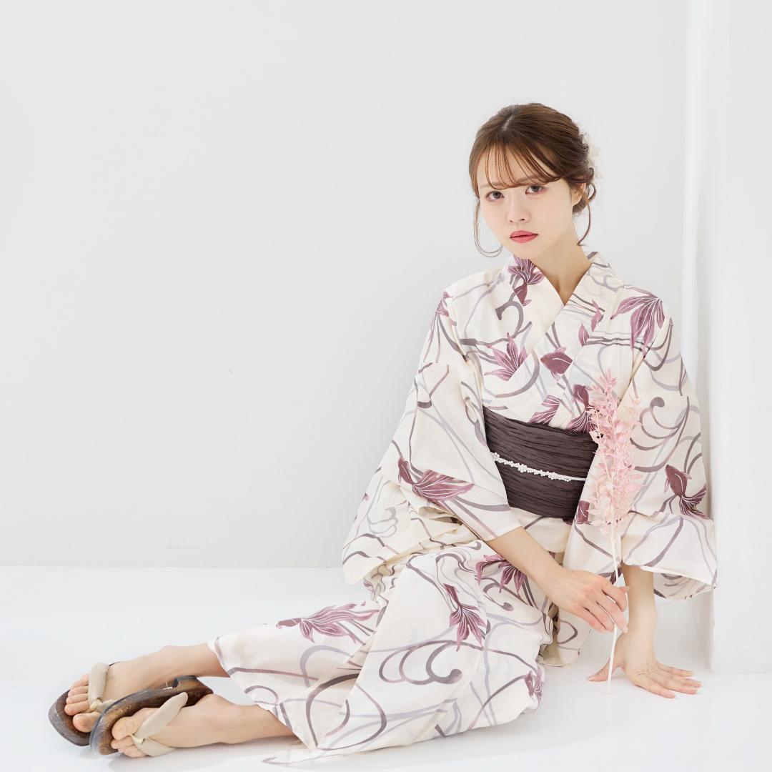 二部式浴衣 セパレート浴衣 3点set 水彩金魚美人 チャコール Y4-36-2