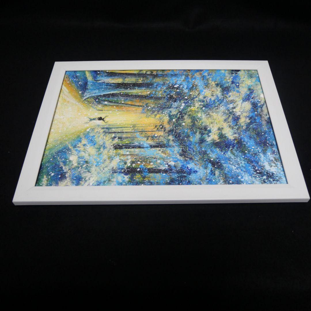 油絵 油彩 油彩画 絵 絵画　【雪景色の中で雪に立つ雄鹿】