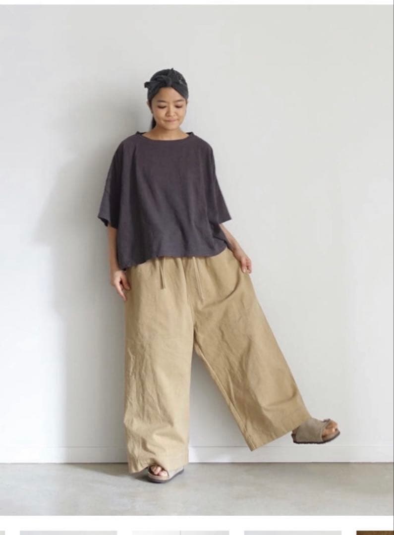 【新品】ichi アンティーク　コットン ワイドパンツ ベージュ