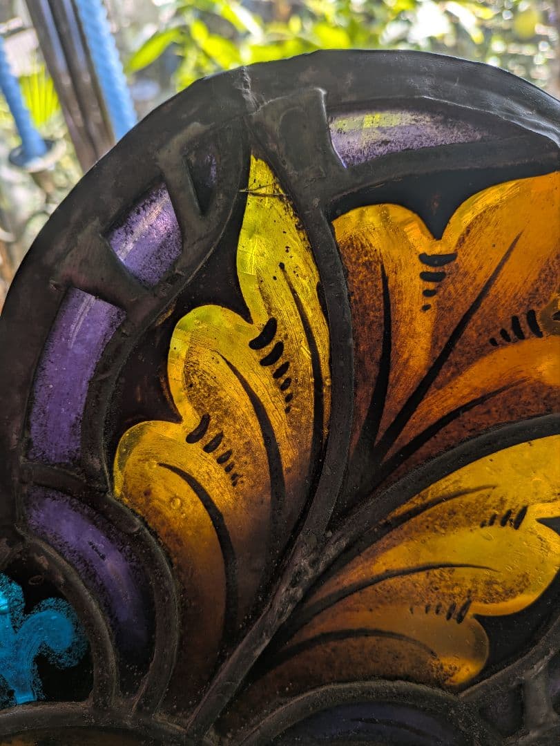 幸運の四つ葉の花文 アンティーク ステンドグラス 教会 クリスマス