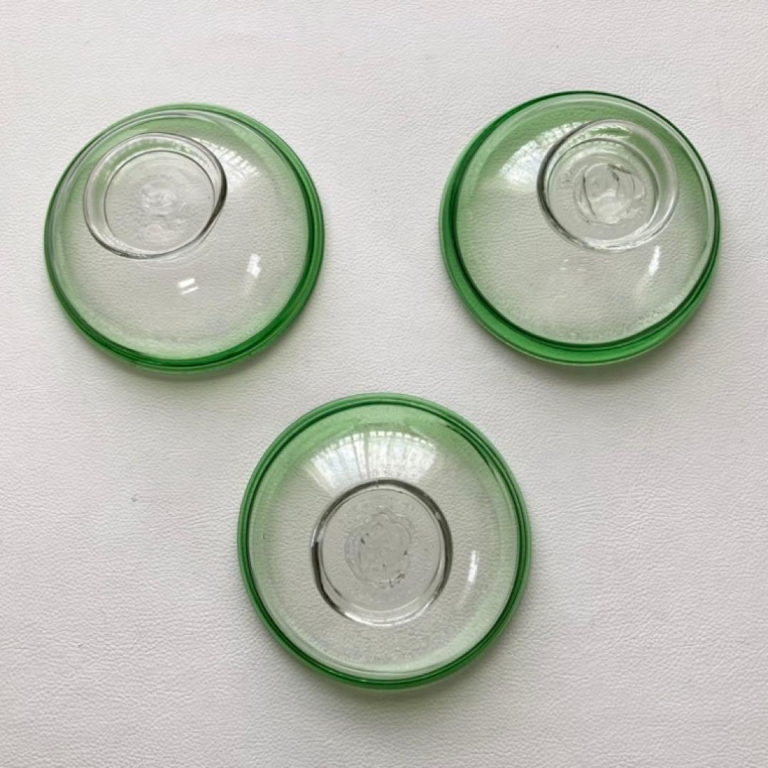 古いガラス鉢 かき氷 カップ ボウル 食器 花器 グリーン 3点 骨董 レトロ