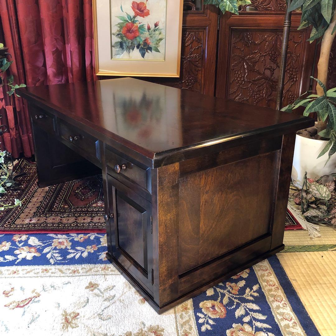 国産アンティーク 北海道民芸 書斎 樺ザクラ無垢材 座机 文机 帳場机