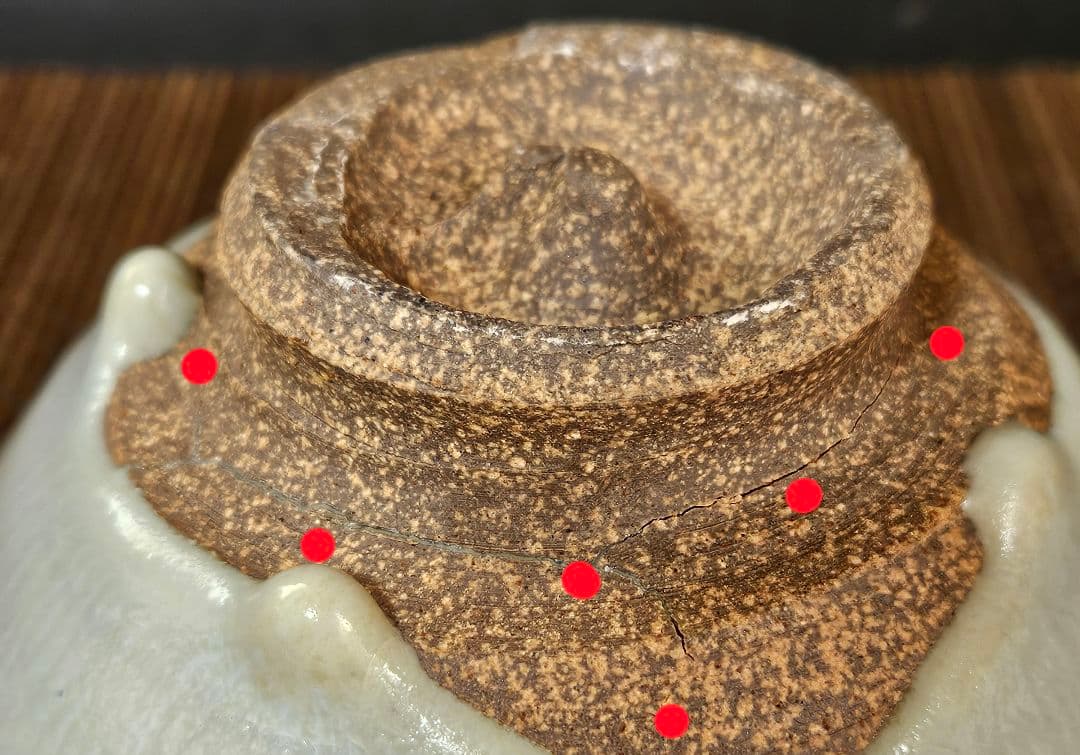 遠州七窯】上野焼 名工 青柳翆峰 造 白釉溜り 大振茶碗 共箱 茶道具