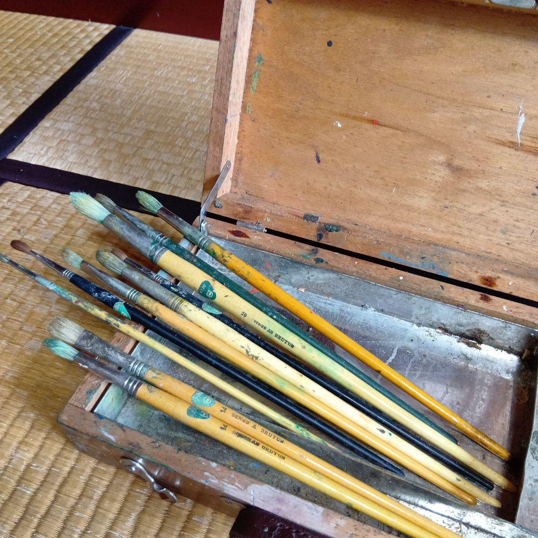 昭和レトロ 古い昭和の木製 イーゼル 油絵の道具一式まとめ 出品