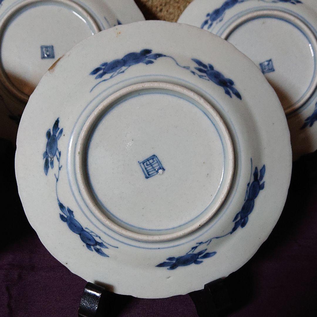 古伊万里 南蛮人と伝書鳩(鷹)図 輪花 菓子器 皿