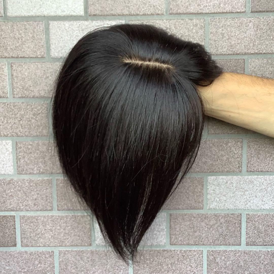 常連客 人毛100% 総手植 医療 部分ウィッグ ヘアピースブラックショート前髪