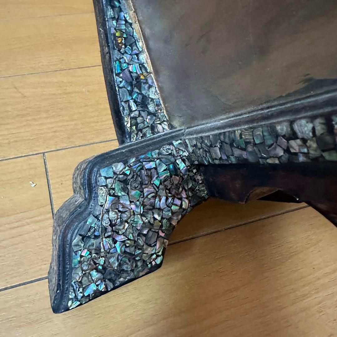 時代物 木製 螺鈿細工 富士山 刀掛け 3本掛 高さ約40.5cm 螺鈿細工