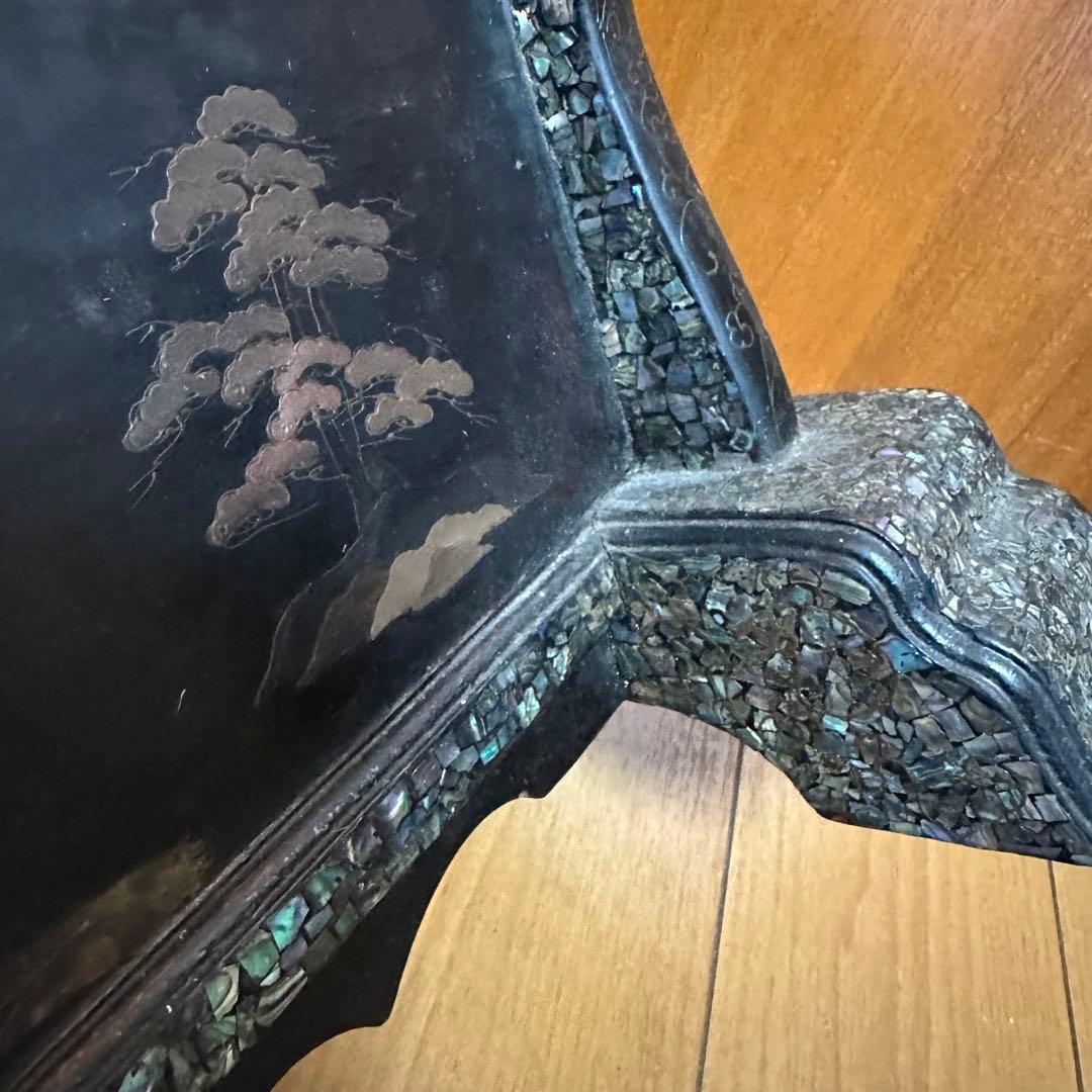 時代物 木製 螺鈿細工 富士山 刀掛け 3本掛 高さ約40.5cm 螺鈿細工