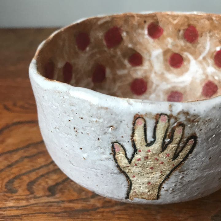 妻の作った 抹茶茶碗 陶芸 水玉模様 病める時もわりと元気だっ