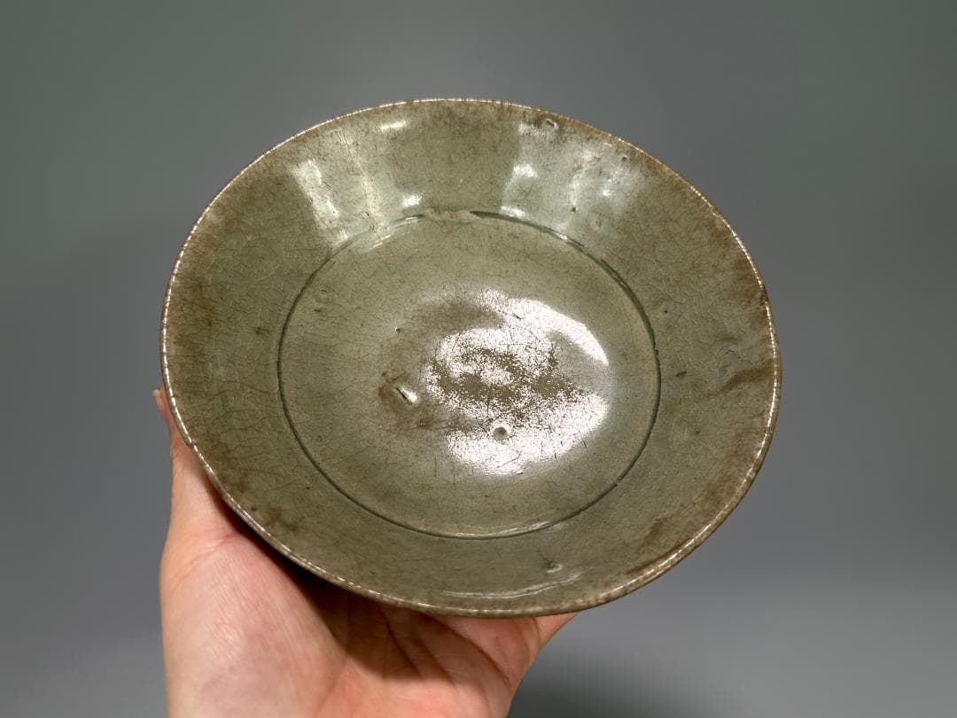 中国美術 元～明時代 青磁 蓮花文茶碗 鉢 時代物 唐物 14～15世紀