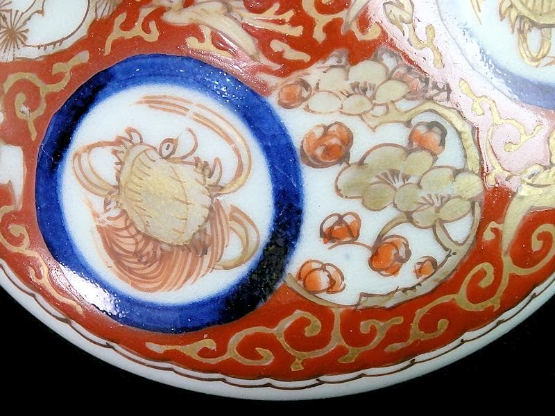 古伊万里　金襴手　鶴亀に松竹梅の図　油壷　D652-CHe